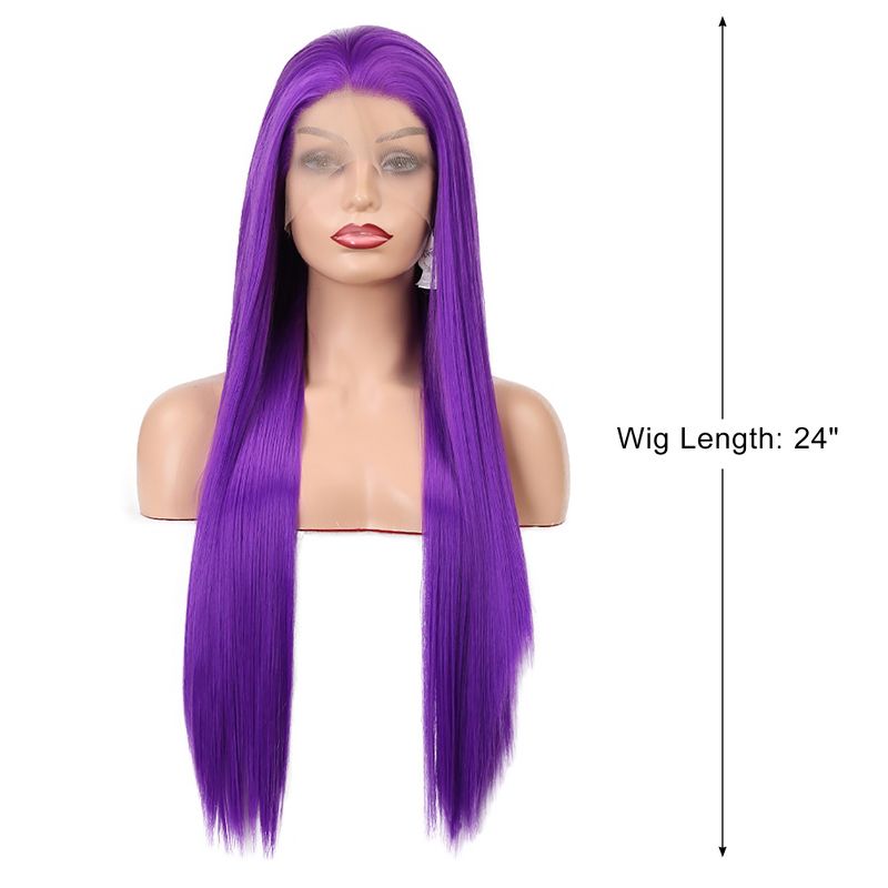 Unique Bargains Long Straight Hair Lace Front Wigs Women's with Wig Cap 24" Bright Purple 1PC, 2 of 7