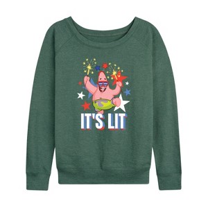 Women's - SpongeBob SquarePants - Lit Fireworks Patrick Lightweight French Terry Wide Neck Long Sleeve Shirt - 1 of 4