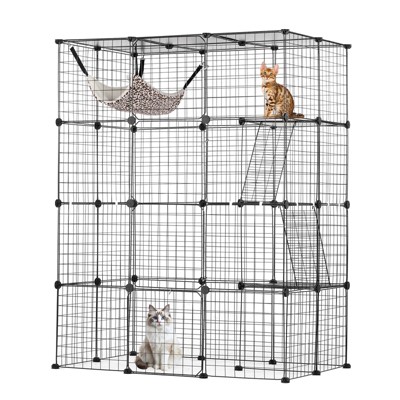 VEVOR Large 4-tier Cat Cage, 41 x 28 x 55", Detachable Metal Wire Cat Enclosure, with 4 Front Doors Hammock Ramp ladders, Indoor & Outdoor Crate