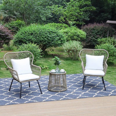 3pc Outdoor Rattan Conversation Set with Cushions - Captiva Designs