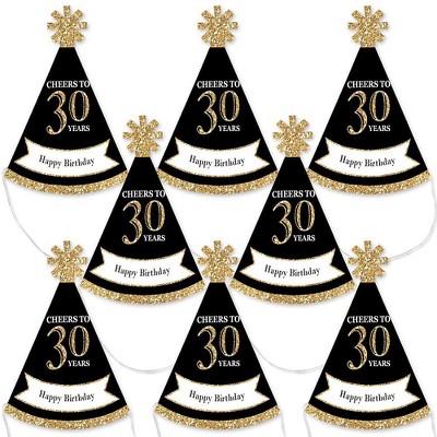 Big Dot of Happiness Adult 30th Birthday - Gold - Mini Cone Birthday Party Hats - Small Little Party Hats - Set of 8