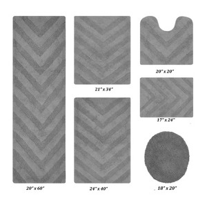 Hugo 6-Piece Bath Rug Set 100% Premium Cotton Tufted Chevron Pattern Bathmats for Bathroom, Super Soft Absorbent Machine Washable - 1 of 4