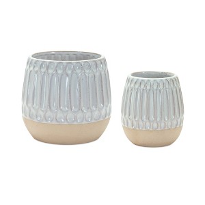 Ribbed Porcelain Vase Two Tone Beige Brown – 5"H Set of 2 by Melrose - 1 of 3