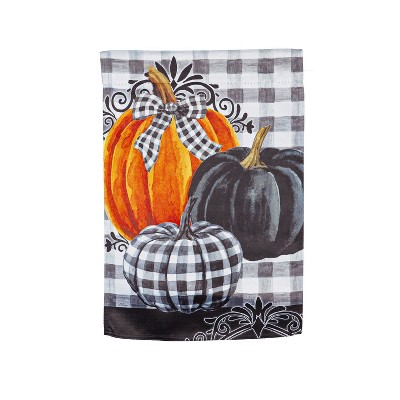 Evergreen Pumpkin Check Garden Suede Flag