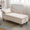 MAYEERTY Velvet Chaise Lounge, Storage Pillow Nailhead Trim Rolled Arm, Living Room Bedroom Office, Beige - 3 of 4