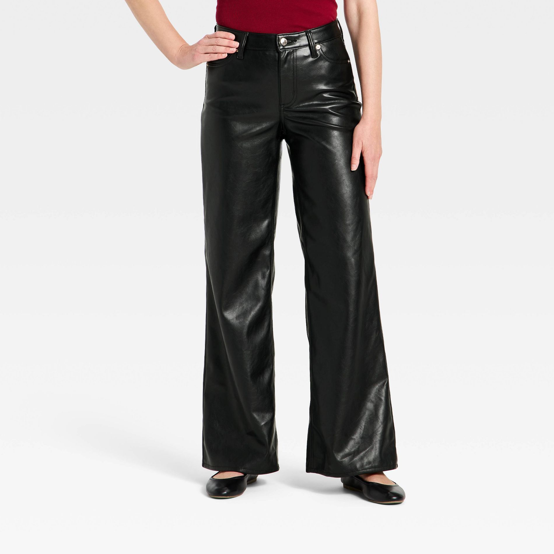 Women's Everyday High-Rise Wide Leg Faux Leather Pants - Universal Thread™