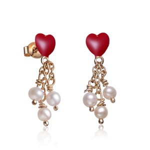 Guili Sterling Silver Gold Plated Heart-Shaped Pearl Drop Earrings Designed for a Romantic, Elegant, and Timeless Look Perfect for Any Occasion - 1 of 3