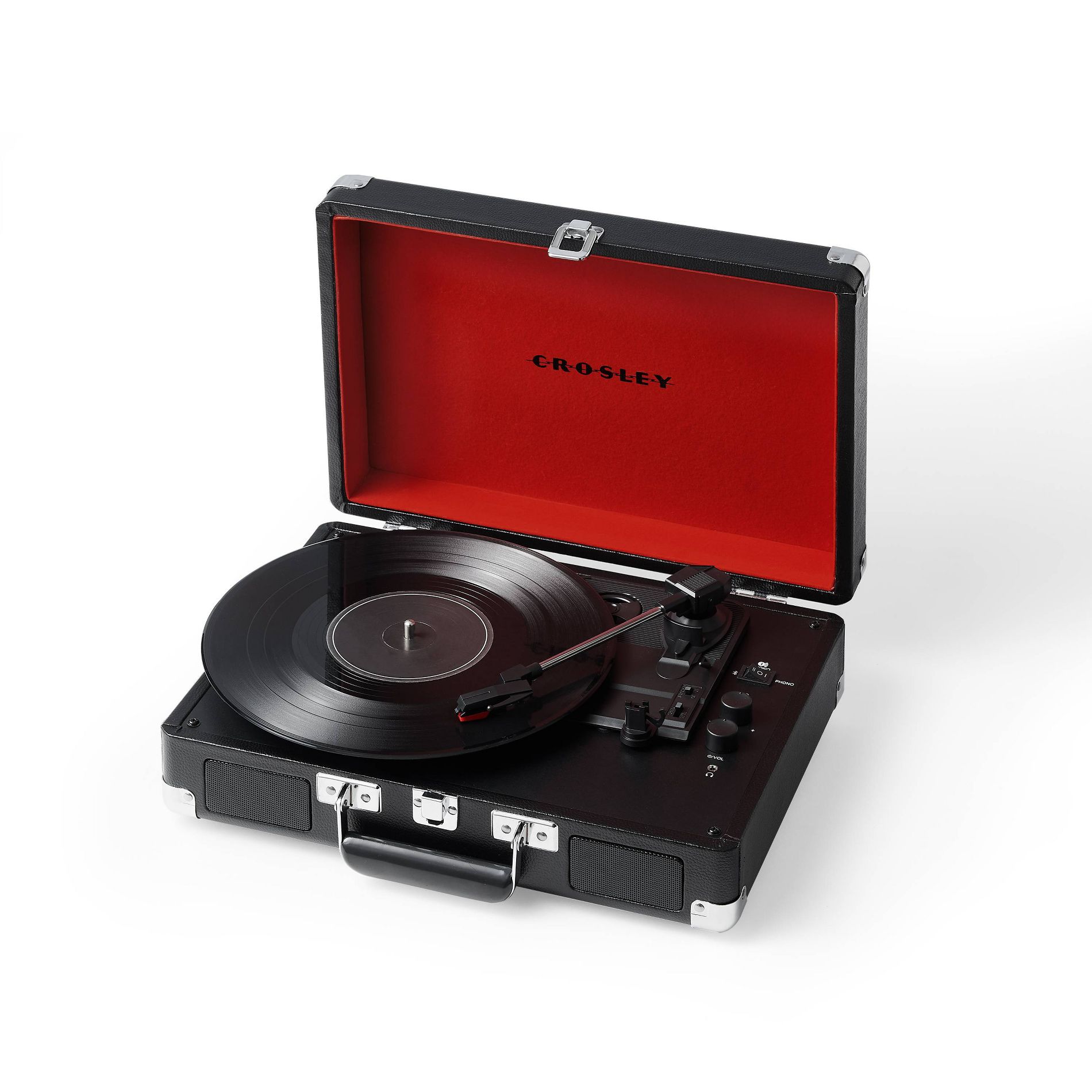 Crosley Cruiser Plus Bluetooth Vinyl Record Player - Black: Belt Drive Turntable, Built-In Speaker