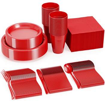Crown Display 350 Piece Solid Color Disposable Plastic Dinnerware party set- Serves 50