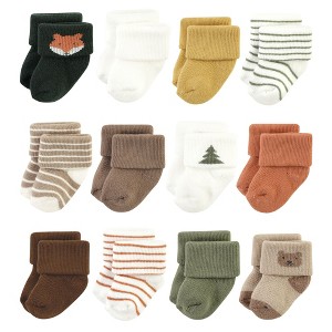 Hudson Baby Cotton Rich Newborn and Terry Socks, Harvest Bear - 1 of 4