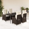 vidaXL 7 Piece Patio Dining Set with Cushions Brown Poly Rattan - 2 of 4