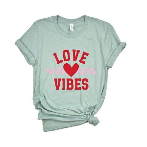 Simply Sage Market Women's Love Vibes Heart Checkered Short Sleeve Graphic Tee - 1 of 4