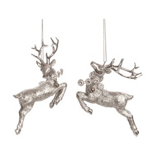 Transpac Resin Silver Reindeer Ornament Set of 2 Christmas Home Decorations - 1 of 1