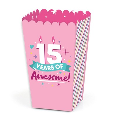 Big Dot of Happiness Girl 15th Birthday - Teen Birthday Party Favor Popcorn Treat Boxes - Set of 12