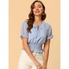 Allegra K Women's Puff Sleeve Swiss Dots Smocked Waist Ruffle Chiffon Blouse - 3 of 4