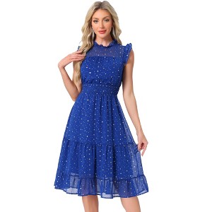 Allegra K Women's Sleeveless Smocked Waist Gilding Metallic Stars Chiffon Party Dress - 1 of 4