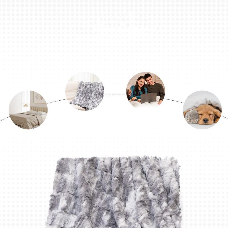 Cheer Collection Luxuriously Soft Faux Fur Throw Blanket - Marble Gray, 4 of 8