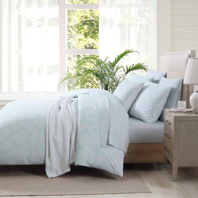 Blue Floral Cotton Queen Duvet Cover Set with Shams