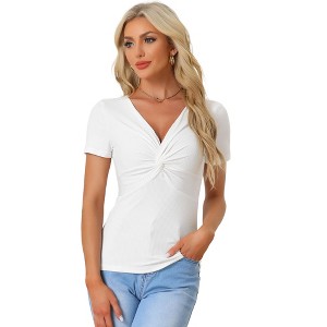 Allegra K Women's Twist Front Short Sleeve V Neck Casual Top - 1 of 4