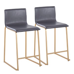 26" Faux Leather Contemporary Counter Stool with Metal Base and Footrest for Kitchen or Dining (Set of 2) - 1 of 4