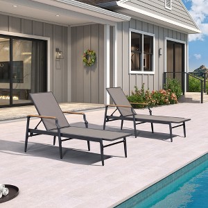 PURPLE LEAF Outdoor Chaise Lounge Chair Set of 2 Patio Pool Lounger Chairs with Wooden Armrest Sunbathing Tanning Recliner for Outside Backyard - 1 of 4