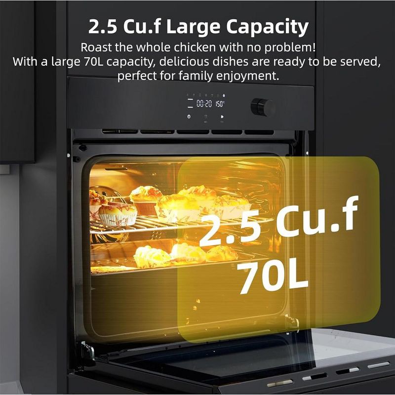 24" Electric Single Wall Oven 2.5CF Convection Oven With Air Frying & Baking Modes, 3 of 8