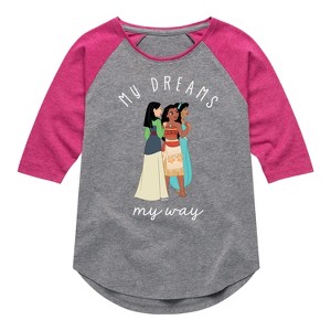 Girls' - Disney Princess - My Dreams My Way Shirt Tail Raglan Graphic T-shirt - 1 of 4