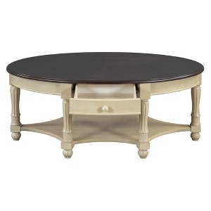 Lirago 45" Vintage Oval Coffee Table French Country Style Beige Cherry Finish with Drawer Lower Storage Shelf - 1 of 4