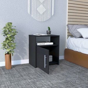 Kumasinova 23" Modern Nightstand with Shelf,Bedside Table with Single Door Cabinet,Wooden Night Stand with Metal Handles for Bedroom,Bedroom Furniture - 1 of 4