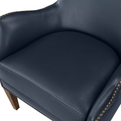 Midnight Blue Faux Leather Accent Chair with Wood Legs