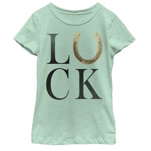 Girl's Lost Gods St. Patrick's Day Luck With Golden Horseshoe T-Shirt - 1 of 3