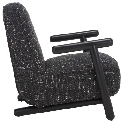Sein Black and White Linen Barrel Accent Chair with Wooden Frame