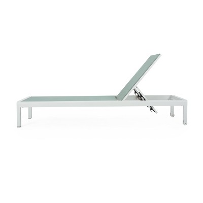 Green and White Aluminum Mesh Armless Adjustable Chaise Lounges, Set of 2