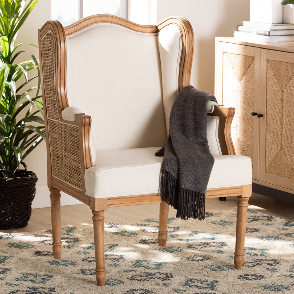 Photos - Sofa bali & pari Rachana Fabric and Wood Accent Chair Beige/Honey Oak