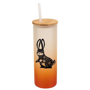 Elanze Designs Gentle Floral Rabbit Orange Frosted Gradient Glass Tumbler with Bamboo Lid & Straw 25 ounce Reusable Iced Coffee or Water Cup, - 1 of 4