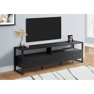 72.25" Laminate Contemporary TV Stand with Black Metal Legs, 3 Storage Drawers, 2 Open Shelves, Easy-Clean Top - 1 of 4