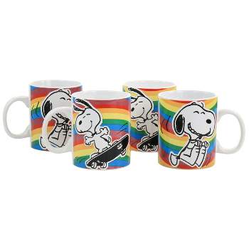 Gibson Peanuts 70th Anniversary 15oz 4 Piece Stoneware Mug Set in Rainbow
