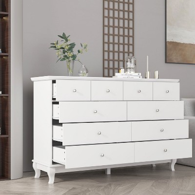FUFU&GAGA 10 Drawer Horizontal Dresser Wooden Leg Chest of Drawers Choice for Bedroom