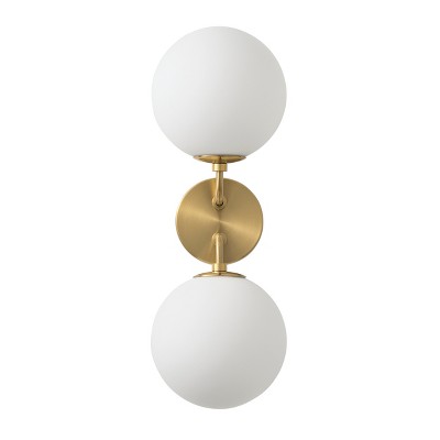 Modern 2-Light Globe Wall Sconce, Brushed Brass Finish with Frosted Glass, Vertical Vanity Light
