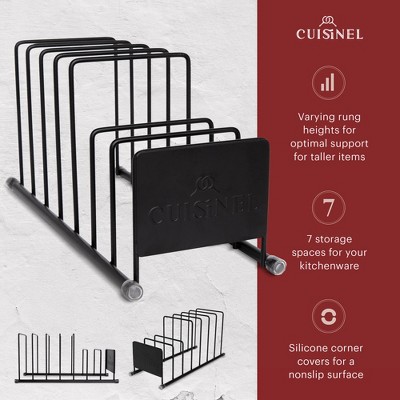 Matte Black 7-Tier Metal Pot Lid and Dish Organizer Rack