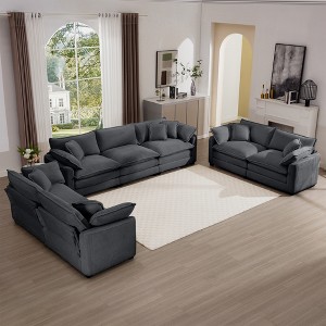 2-Piece Corduroy Fabric Modern Living Room Sofa Set with 2-Seater and 3-Seater, Large Deep Seat, Recliner, and 8 Cushion Upholstery - 1 of 4