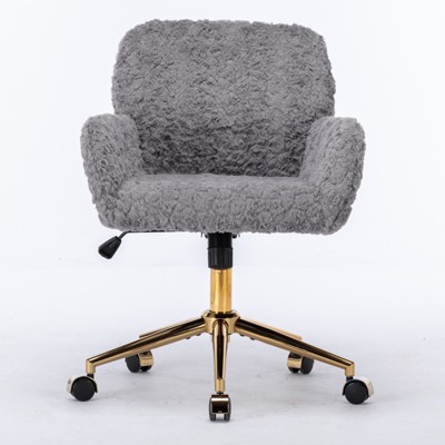 Anybear Adjustable Swivel Office Chair, Artificial Rabbit Hair Home Office Chair With Golden Metal Base