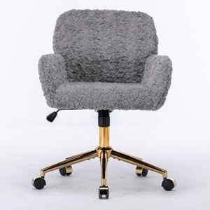 Anybear Adjustable Swivel Office Chair, Artificial Rabbit Hair Home Office Chair With Golden Metal Base - 1 of 4