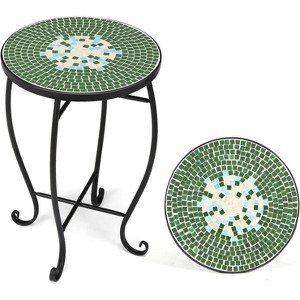 VINGLI Mosaic Accent Table, 14" Round Side Table End Table, Plant Stand Decor for Patio Porch Beach Theme Balcony Back Deck Pool Indoor Outdoor Coffee - 1 of 4