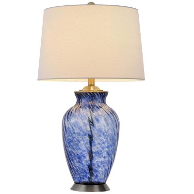 Ashland Sky Blue Hand-Blown Glass Table Lamp with White Shade