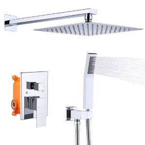 Wall-Mounted Shower System Combo Set with 10" Rainfall Shower Head, Handheld Shower, and Brass Valve Rough-In - 1 of 4
