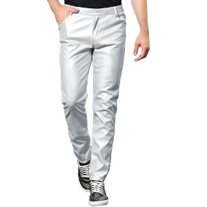 Lars Amadeus Men's Metallic Slim Fit Night Club Disco Shiny Faux Leather Pants - 1 of 4