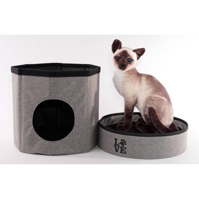 Small Charcoal Nylon Foam 2-Tier Collapsible Cat Cave