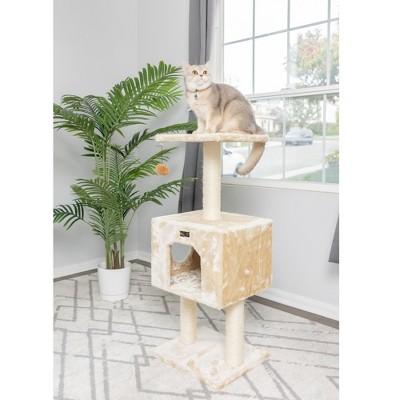 Beige Faux Fur and Sisal Freestanding Cat Tree with Condo