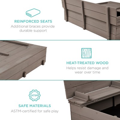 Gray Cedar Wood Kids Outdoor Sandbox with Foldable Bench Seats